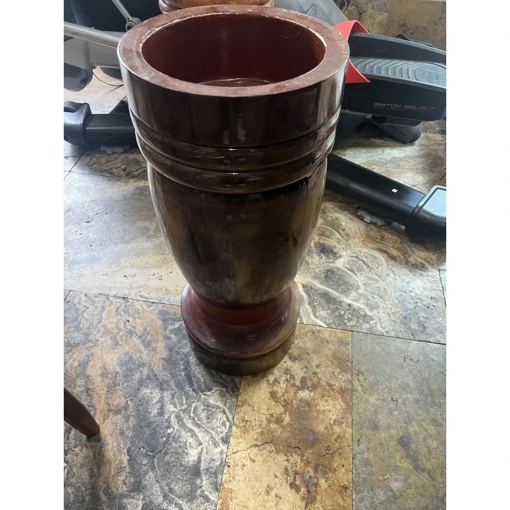 Handcrafted Turned Wooden Vase Urn Tall Brown Decorative Wood Vessel